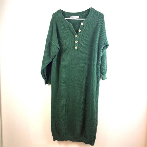 Free People FP Beach Hailee Sweater Midi Dress Waffle Knit Green Women Size S - Picture 1 of 14